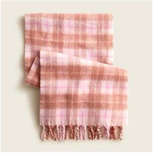 NWT J. Crew | Sweet Blush Pink Plaid Fringe Scarf In Textured Wool